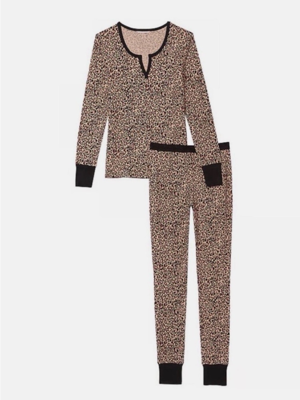 Victoria's Secret Thermal Long Pajama Set size medium-short length Leopard Print